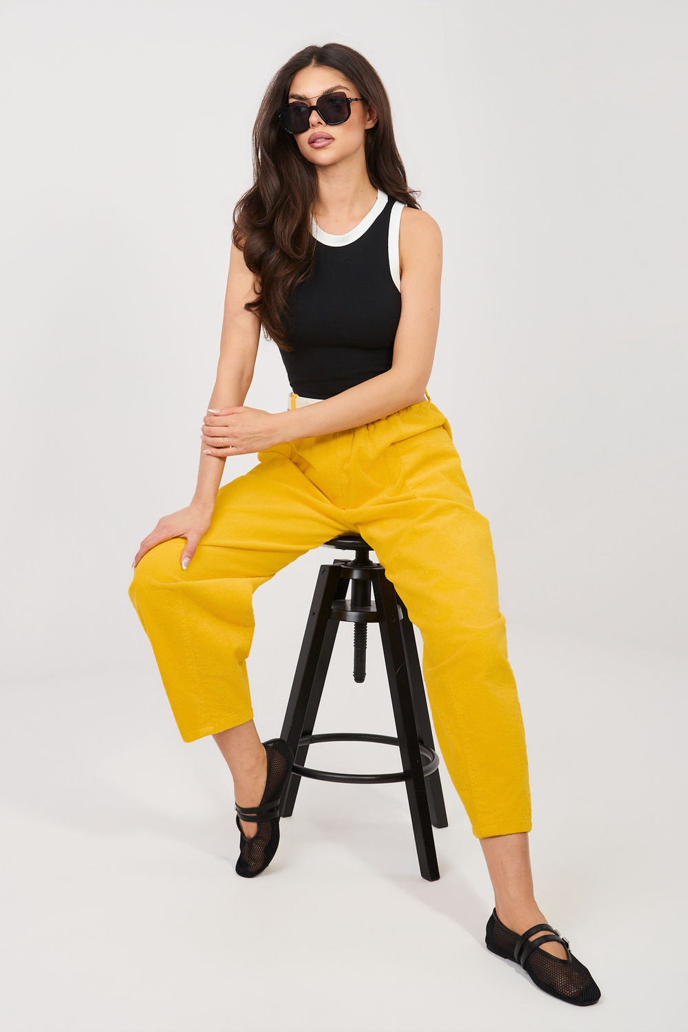 Rue Paris Yellow Bodycon High Waisted Corduroy Trousers