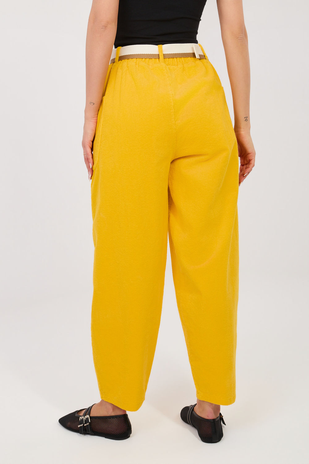 Rue Paris Yellow Bodycon High Waisted Corduroy Trousers - view 2