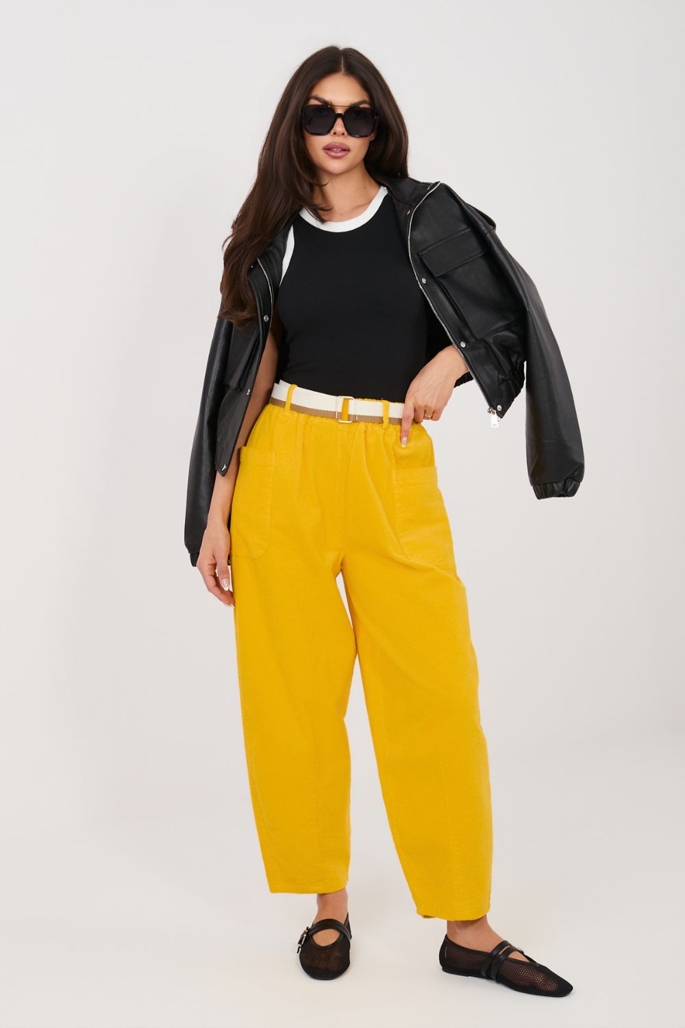 Rue Paris Yellow Bodycon High Waisted Corduroy Trousers - view 3