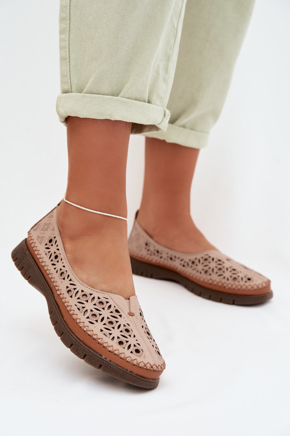 Step In Style Sergio Leone Pink Leather Lace Up Ballet Flats