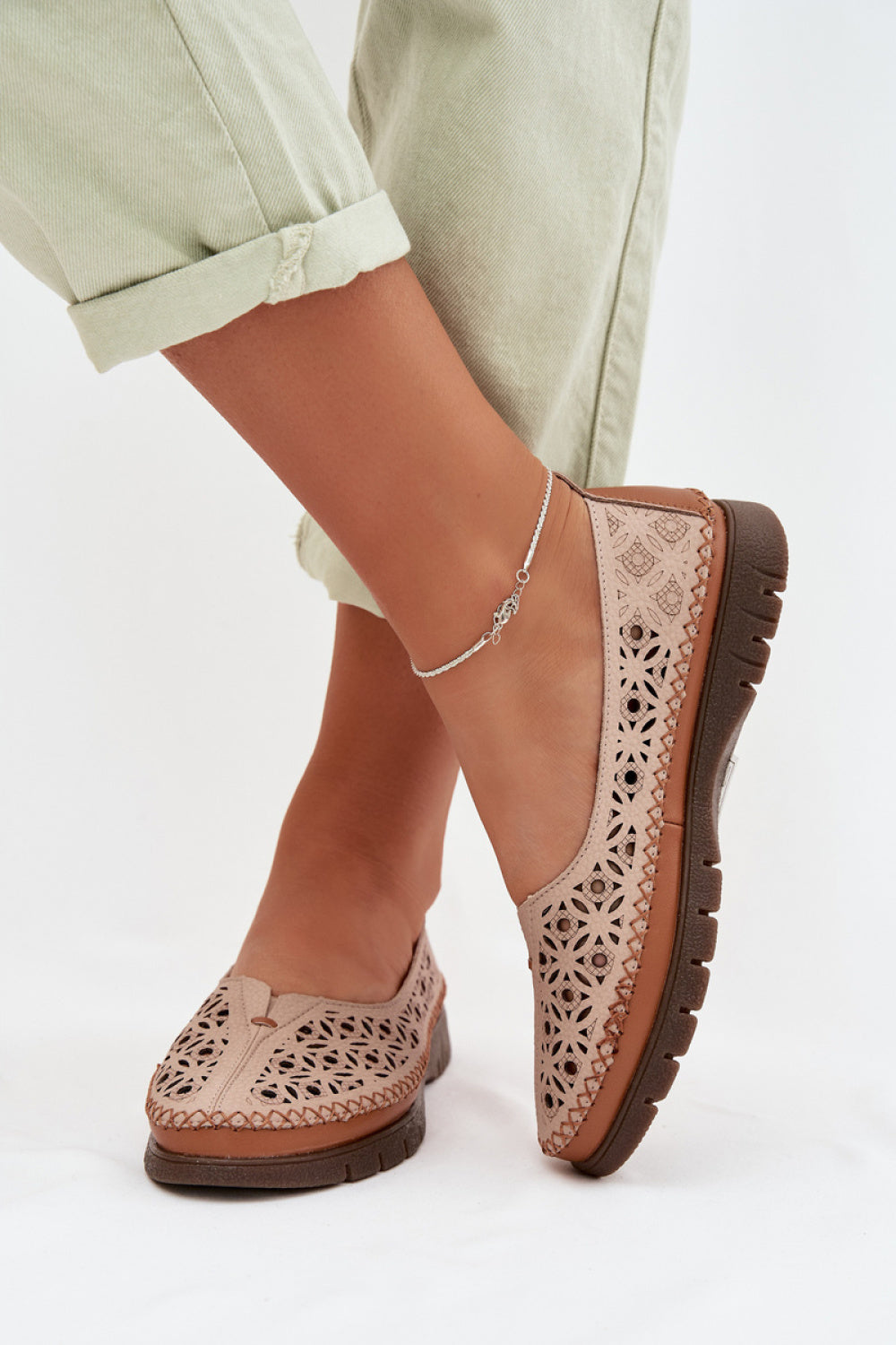 Step In Style Sergio Leone Pink Leather Lace Up Ballet Flats - view 3