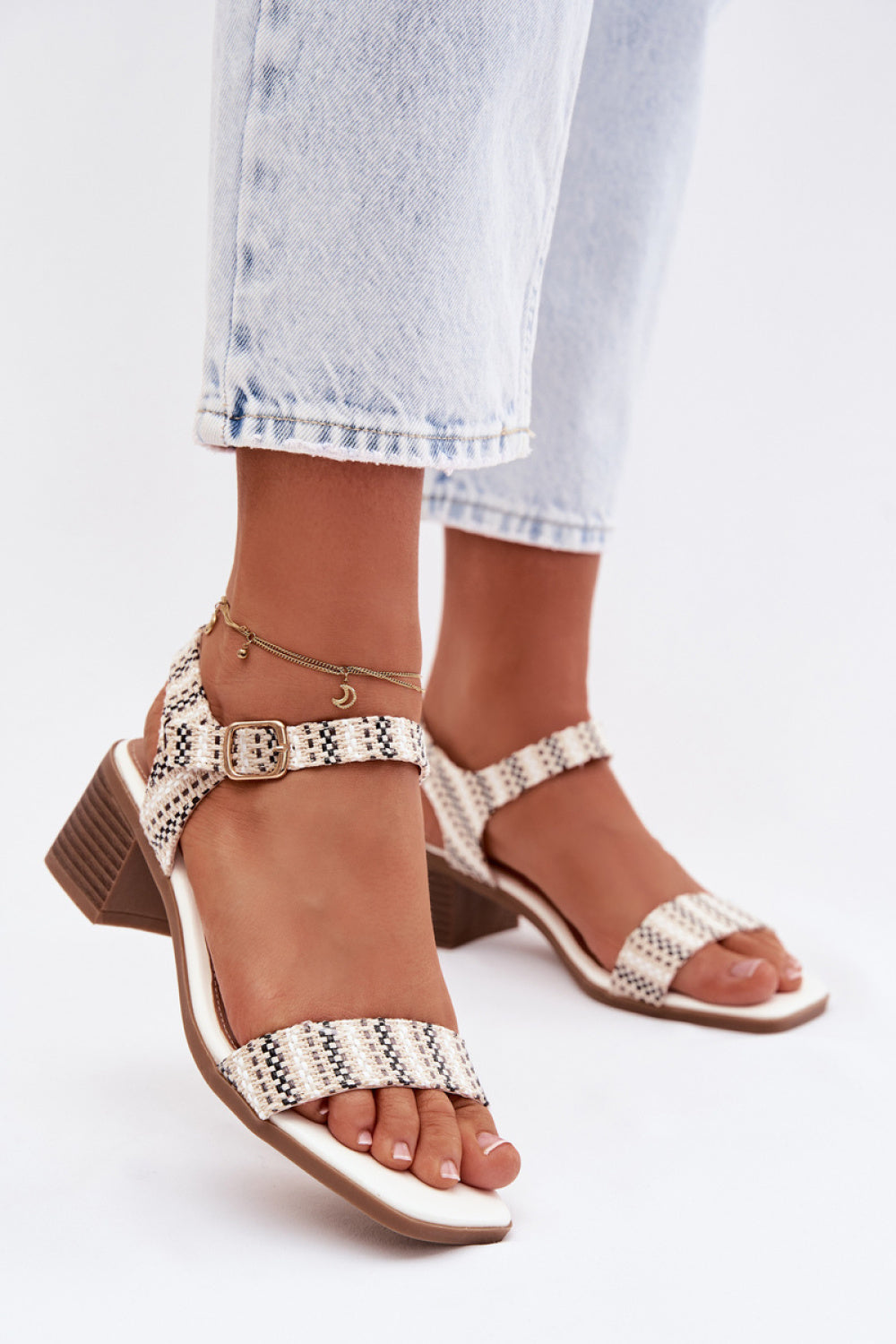 Step In Style Sabela White Faux Leather Block Heel Heeled Sandals