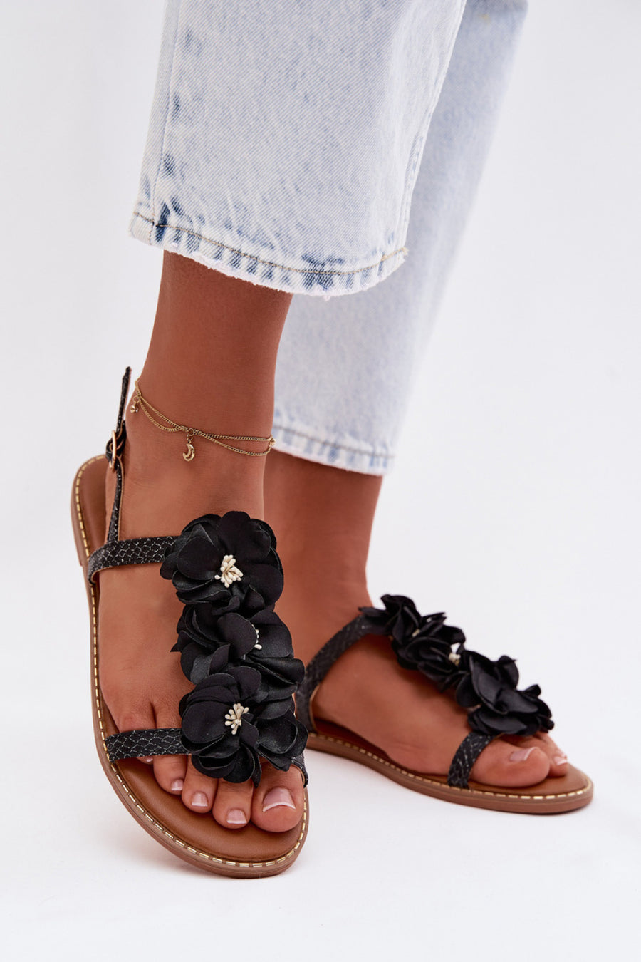 Step In Style Noemia Black Faux Leather Sandals
