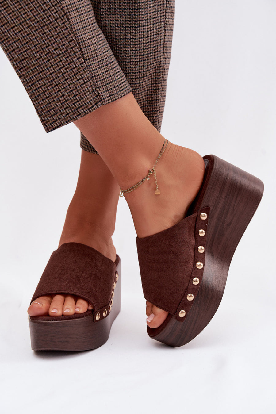 Step In Style Helivina Brown Faux Suede Platform Wedge Sandals