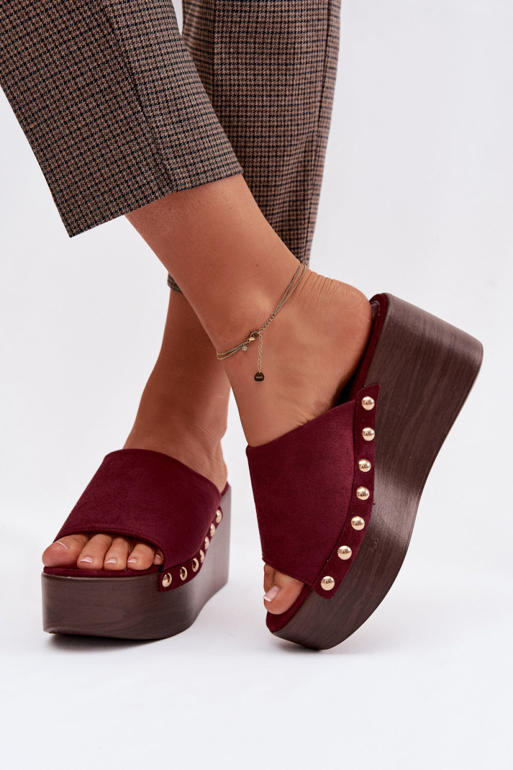 Step In Style Helivina Burgundy Faux Suede Platform Wedge Sandals - view 3