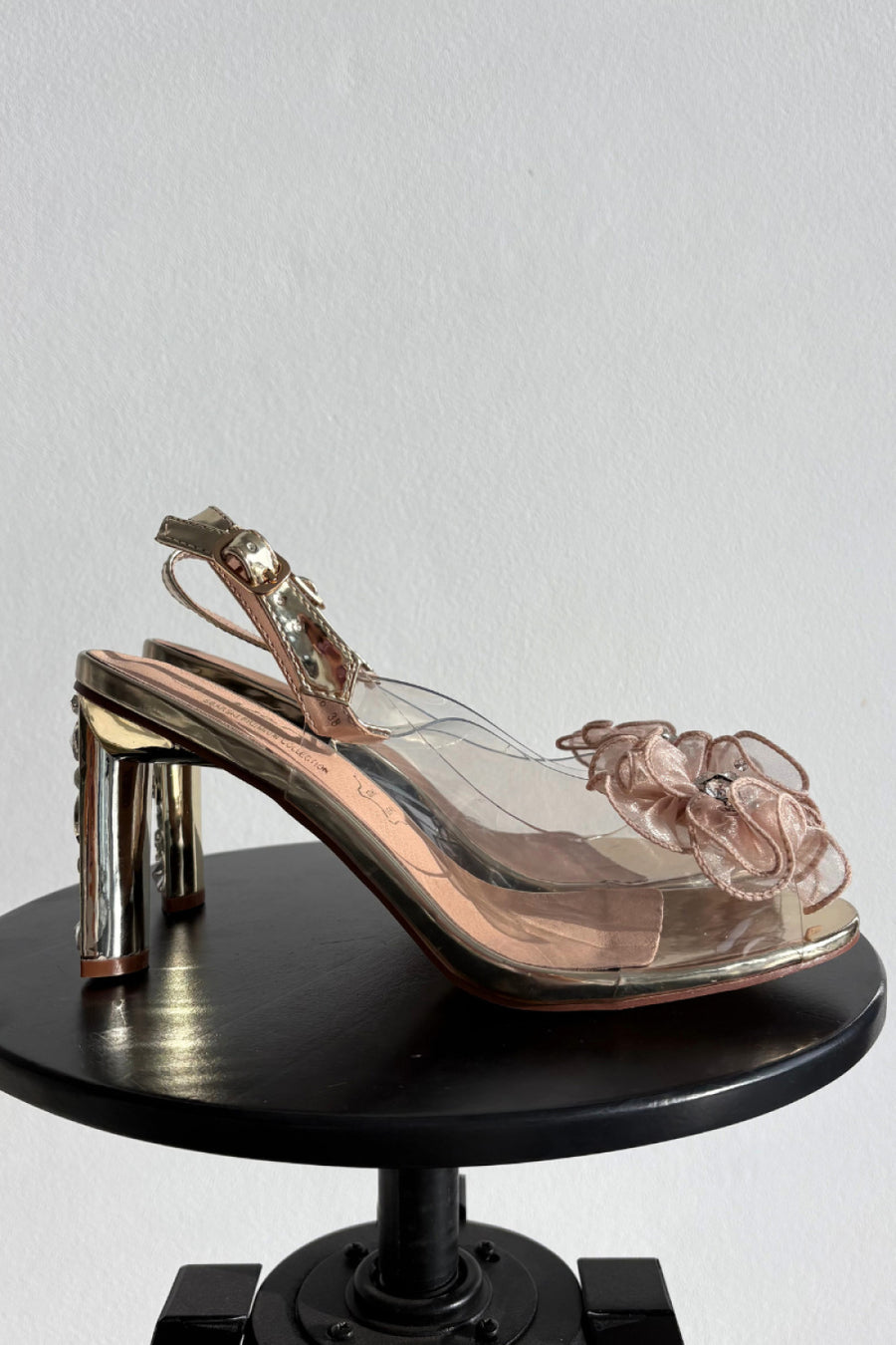 Step In Style Gold Sheer Mesh Heeled Sandals
