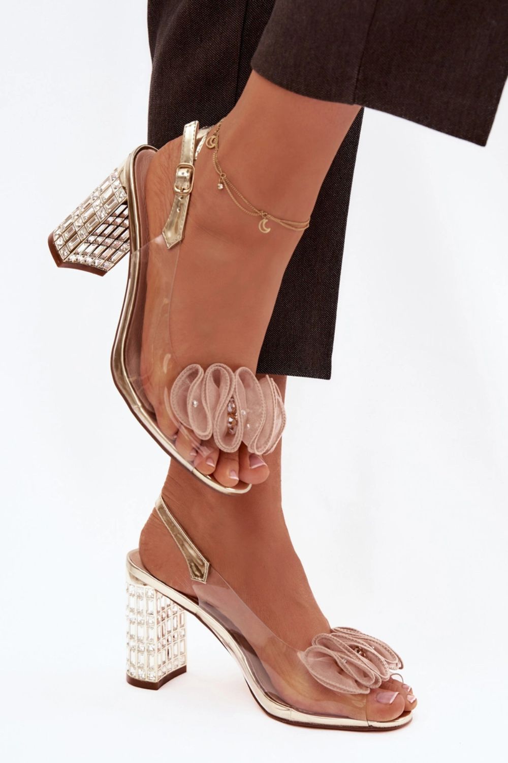 Step In Style Gold Mesh Heeled Sandals with Buckle - view 2