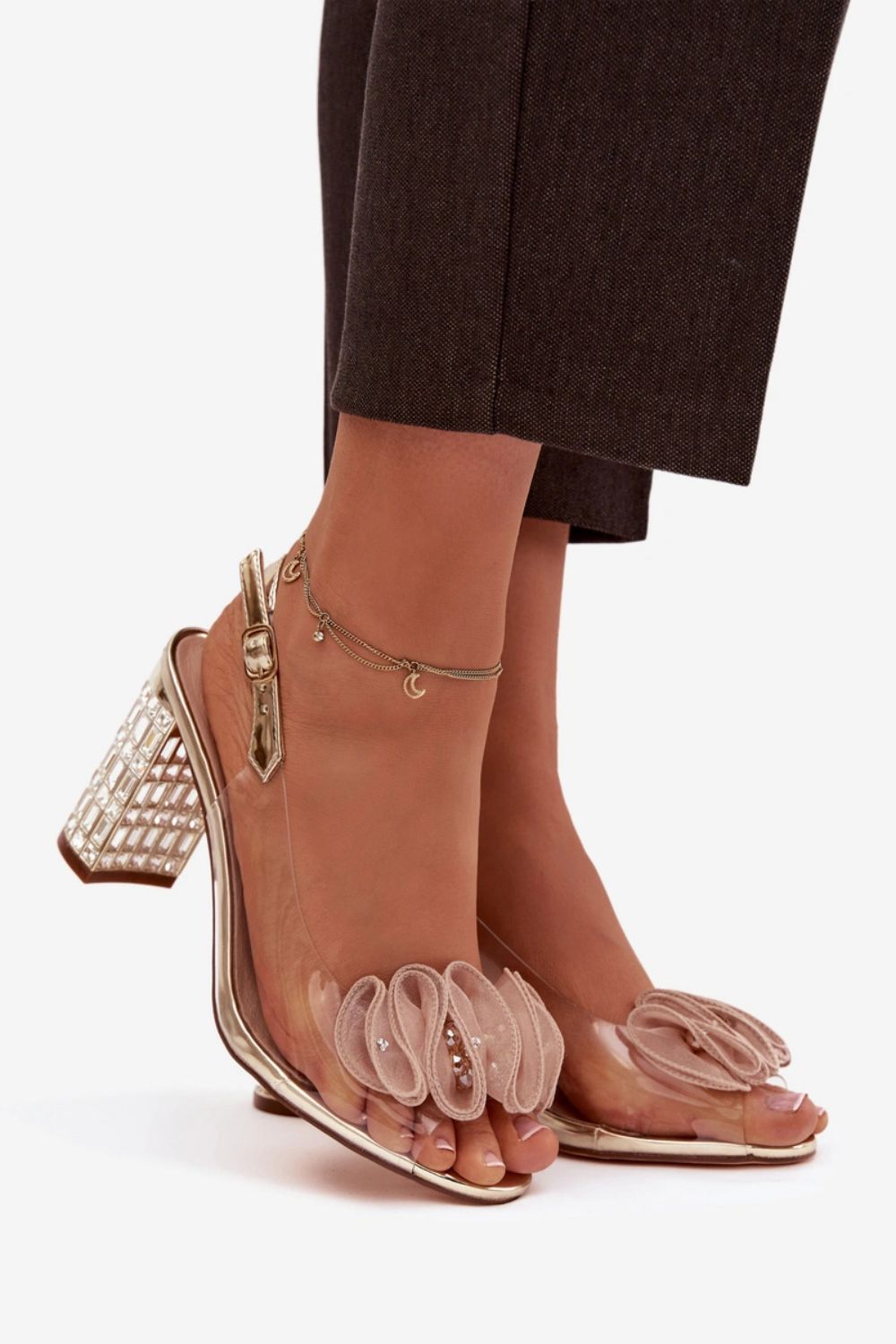 Step In Style Gold Mesh Heeled Sandals with Buckle - view 3