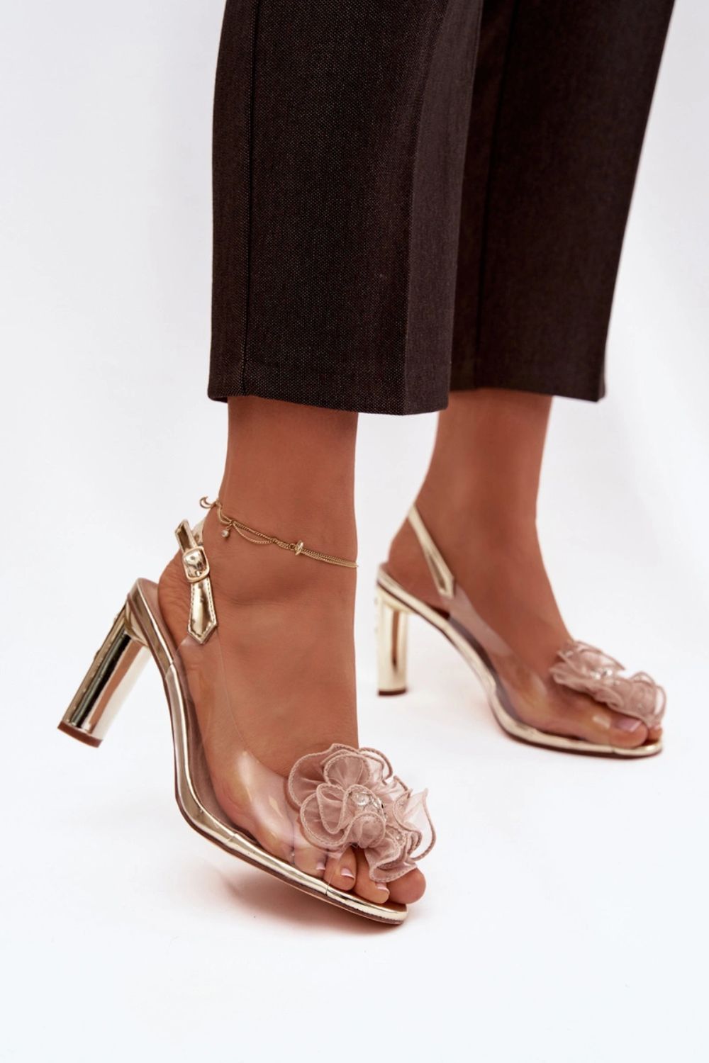 Step In Style Gold Sheer Mesh Heeled Sandals - view 2