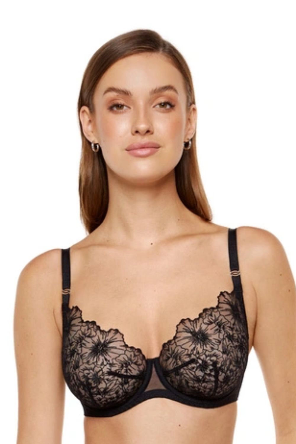 Gorteks Noire Black Satin Floral Soft Bra