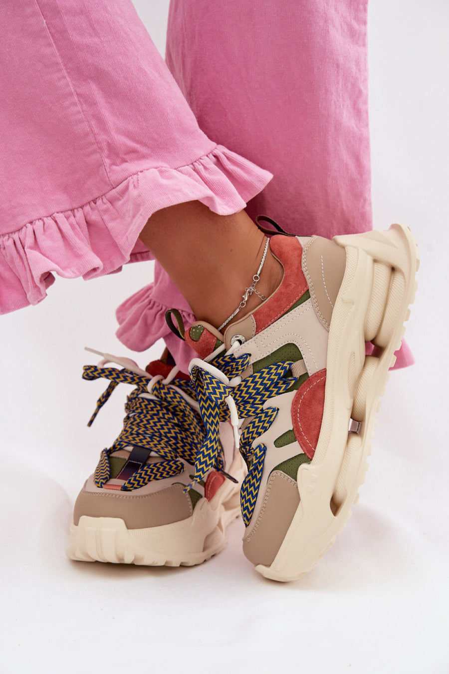 Step In Style Beige Leather Platform Trainers