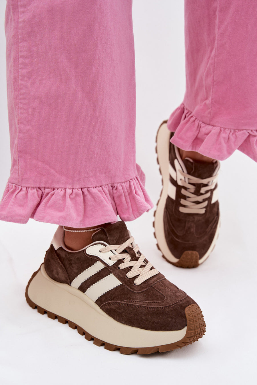 Step In Style Chocolate Suede Platform Trainers