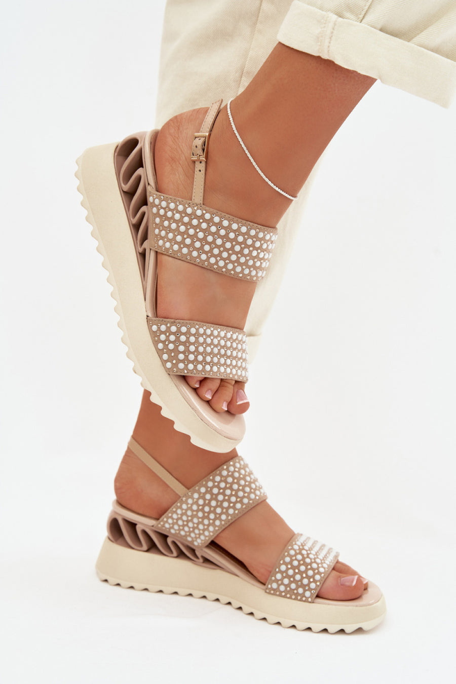 Step In Style Beige Suede Wedge Sandals