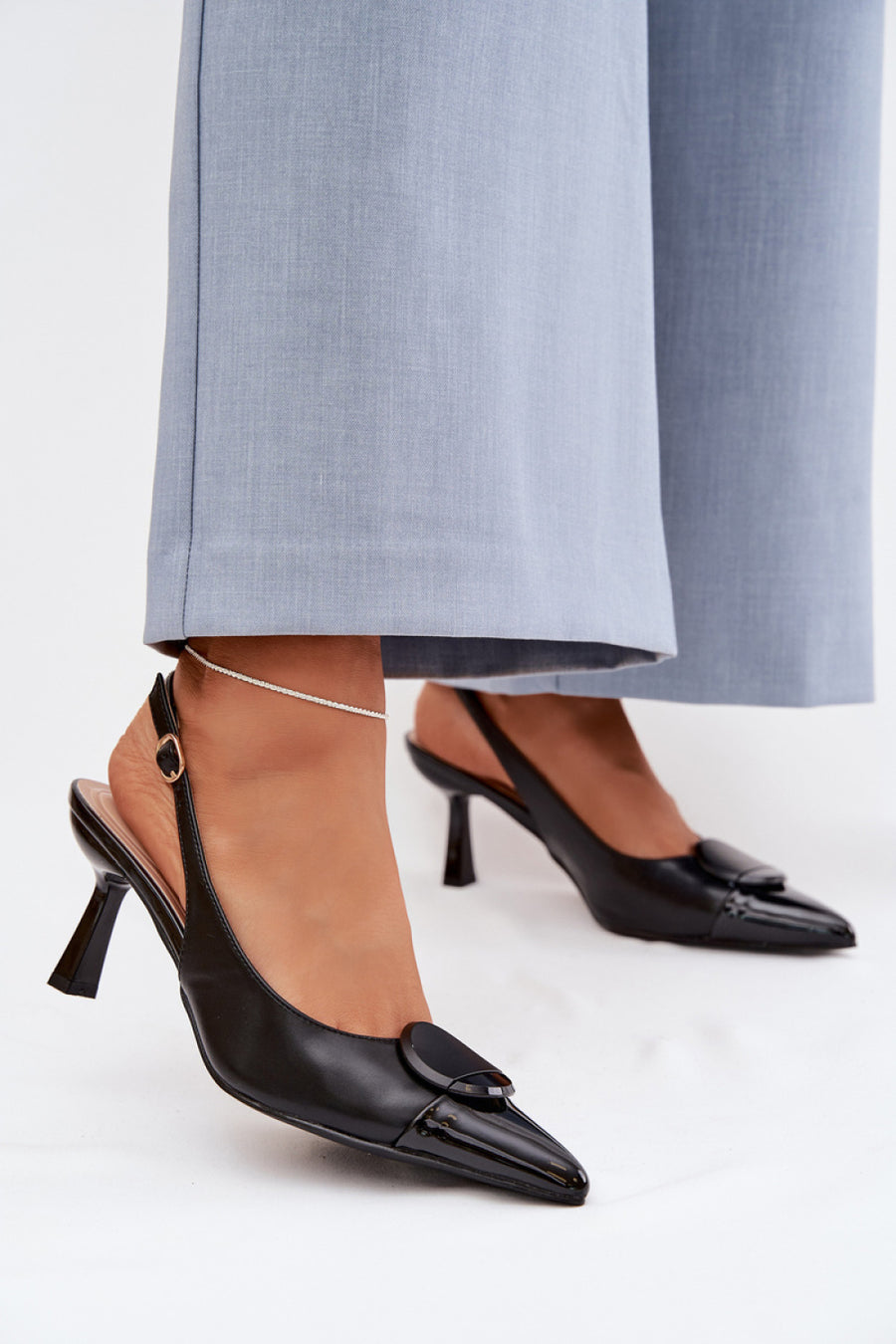 Step In Style Mariae Black Faux Leather Stiletto Heeled Sandals
