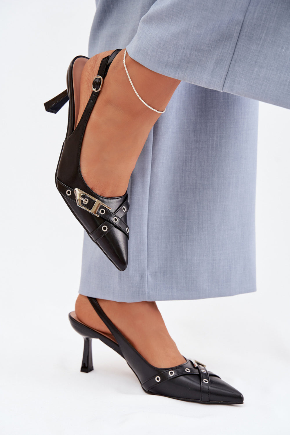 Step In Style Parina Black Faux Leather Stiletto Heeled Sandals