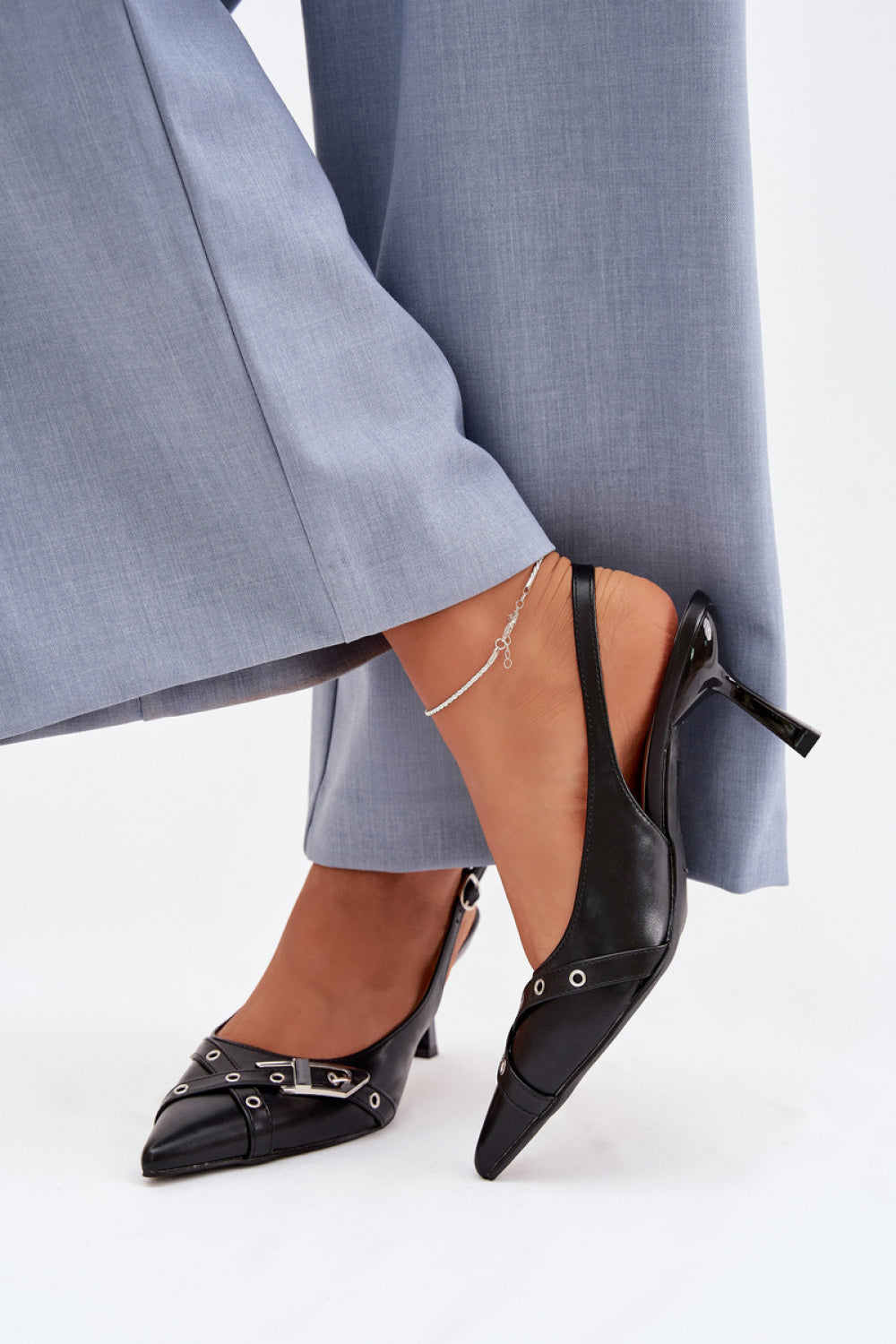 Step In Style Parina Black Faux Leather Stiletto Heeled Sandals - view 3