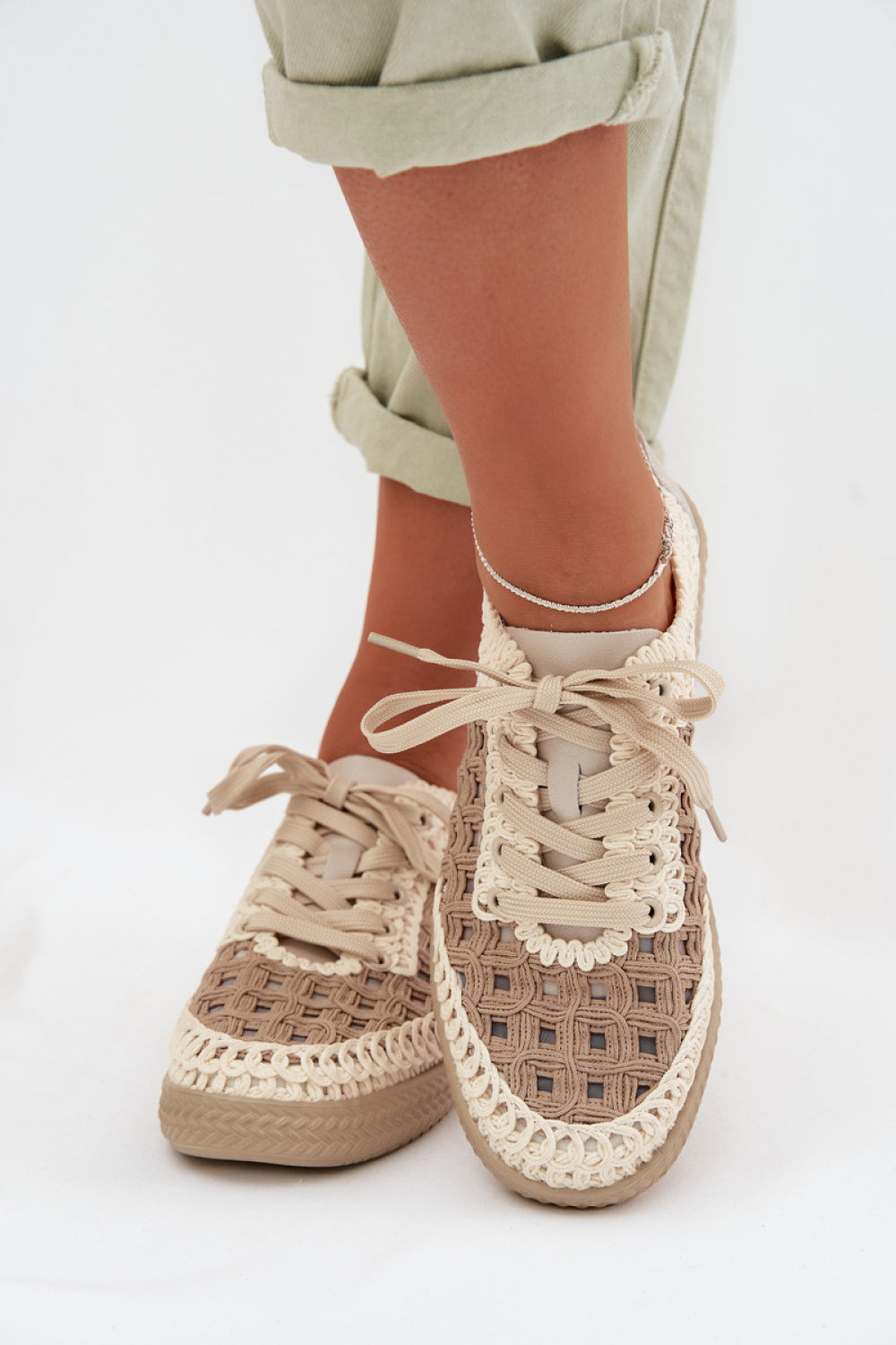 Step In Style Beige Mesh Platform Shoes