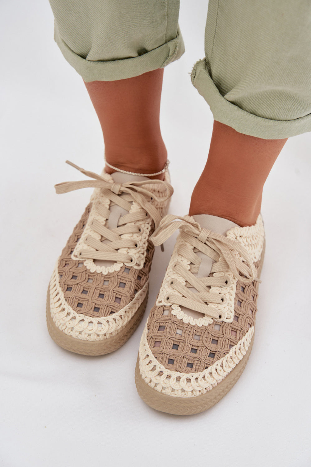 Step In Style Beige Mesh Platform Shoes - view 3
