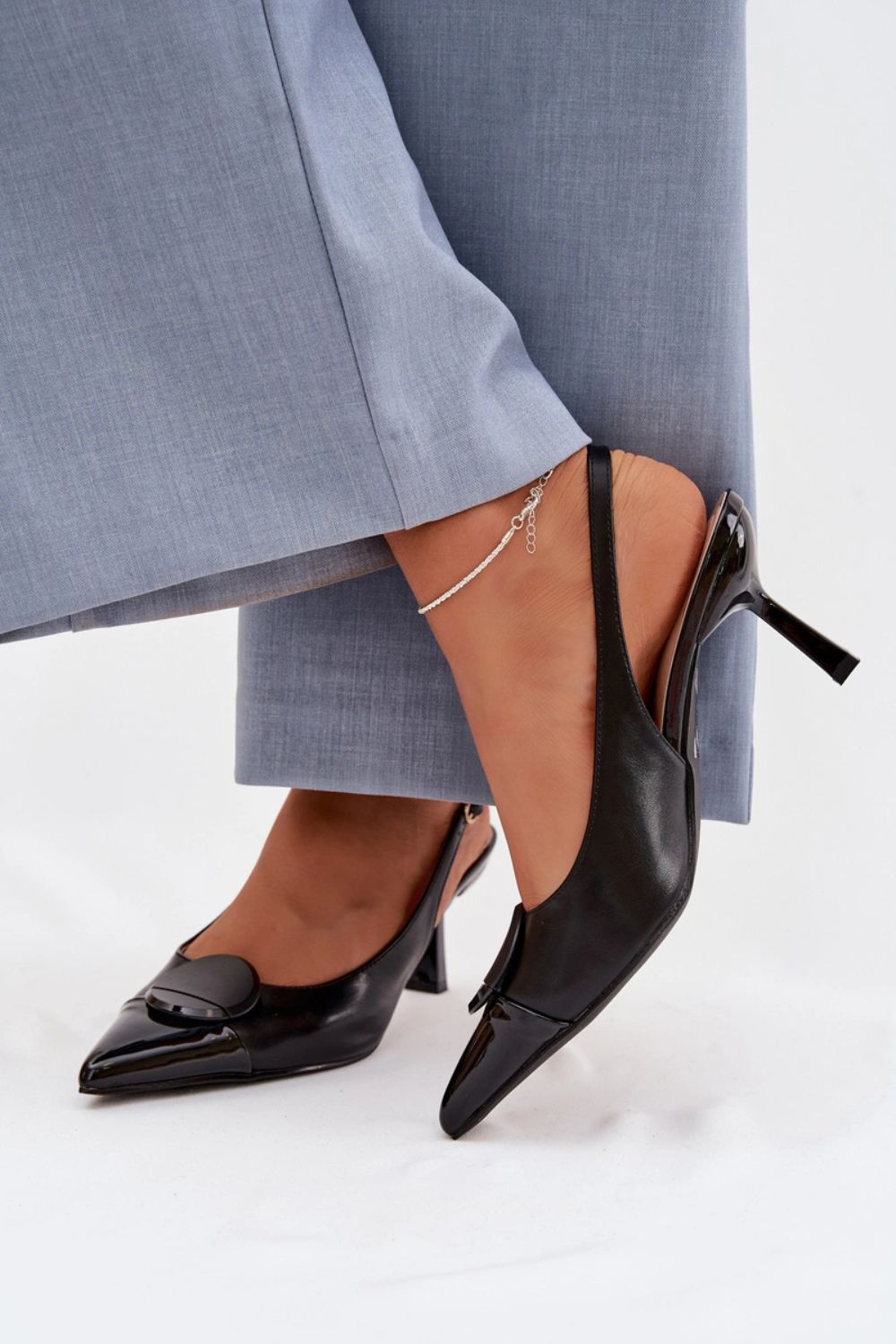 Step In Style Mariae Black Faux Leather Stiletto Heeled Sandals - view 3