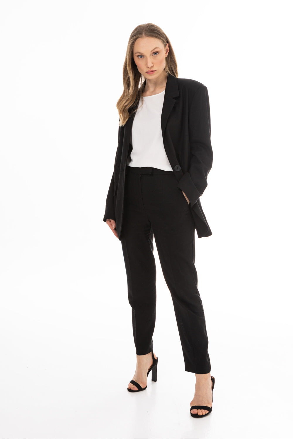 Awama Black Linen Long Sleeve Jacket