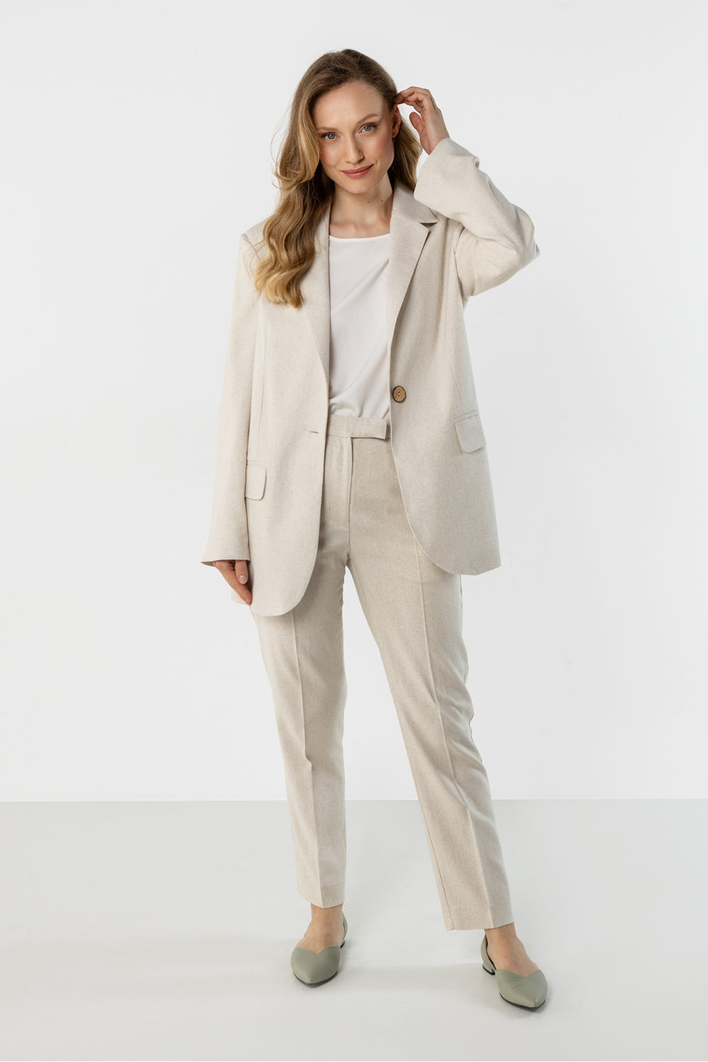 Awama Beige Linen Long Sleeve Jacket