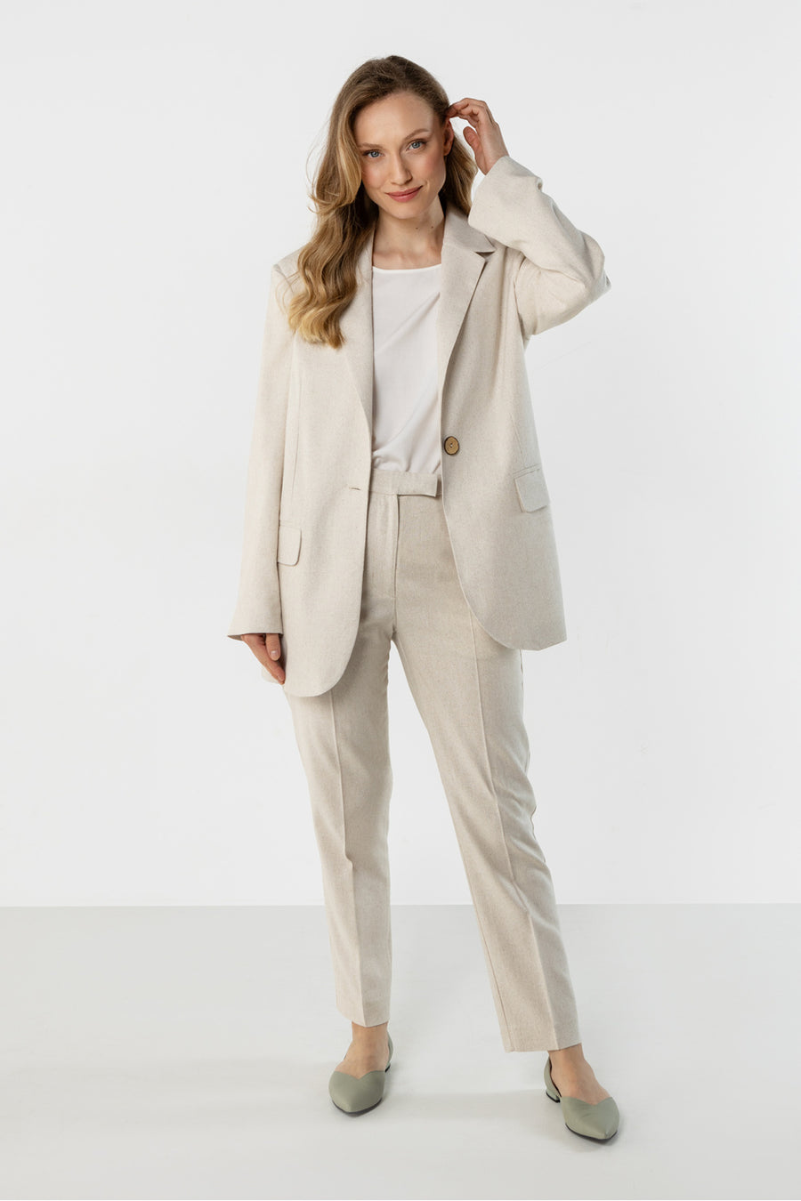Awama Beige Linen Long Sleeve Jacket