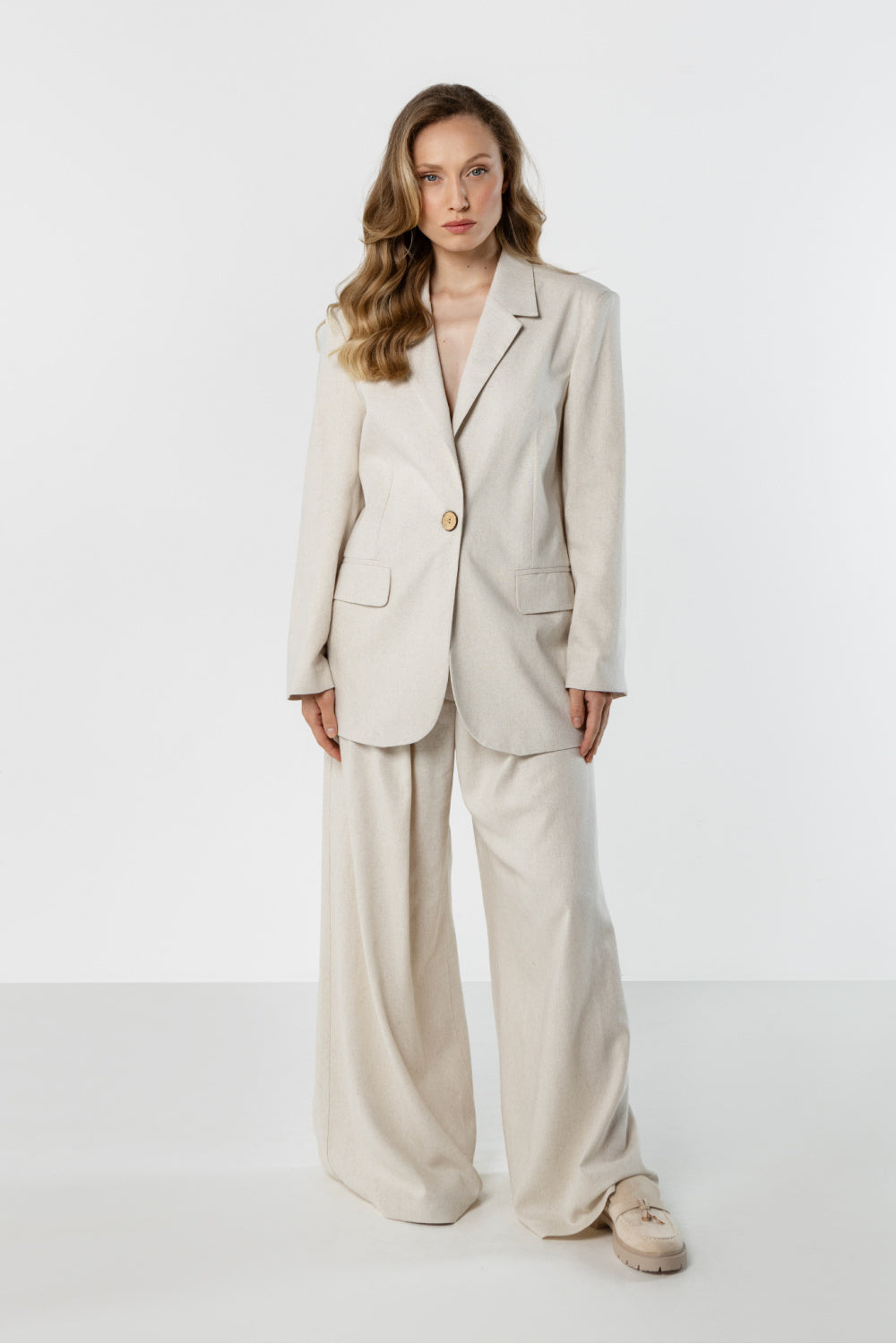 Awama Beige Linen Long Sleeve Jacket - view 2