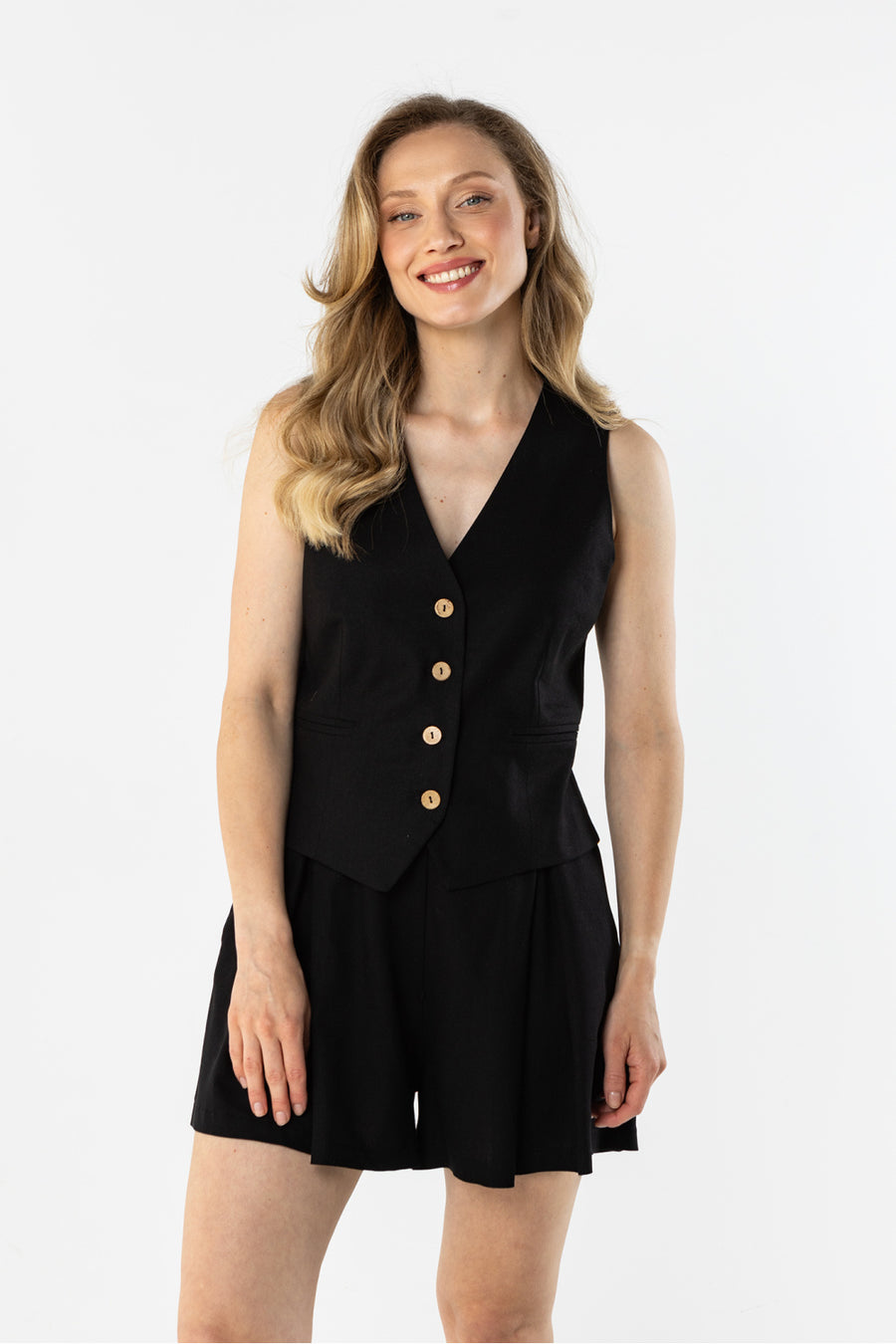 Awama Black Linen Bodycon Gilet