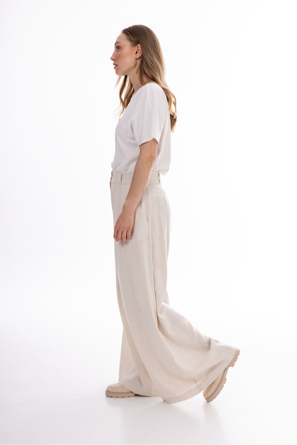 Awama Beige Pleated High Waisted Trousers - view 4