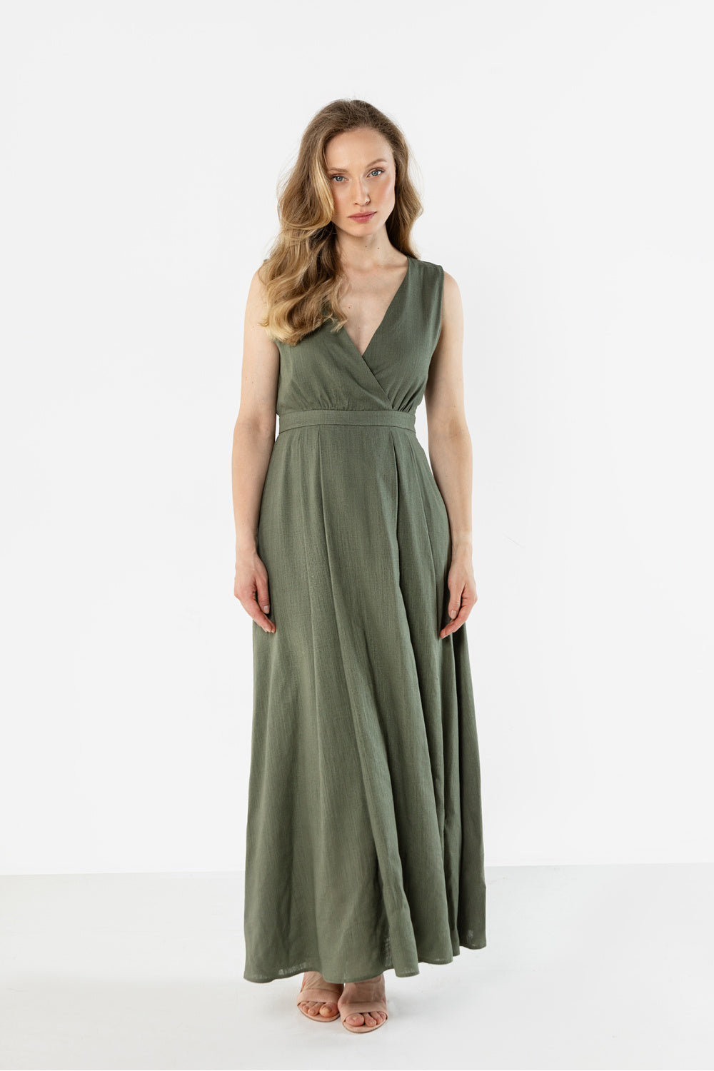 Awama Khaki Maxi Linen Dress