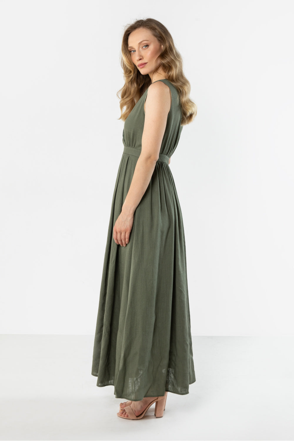 Awama Khaki Maxi Linen Dress - view 2