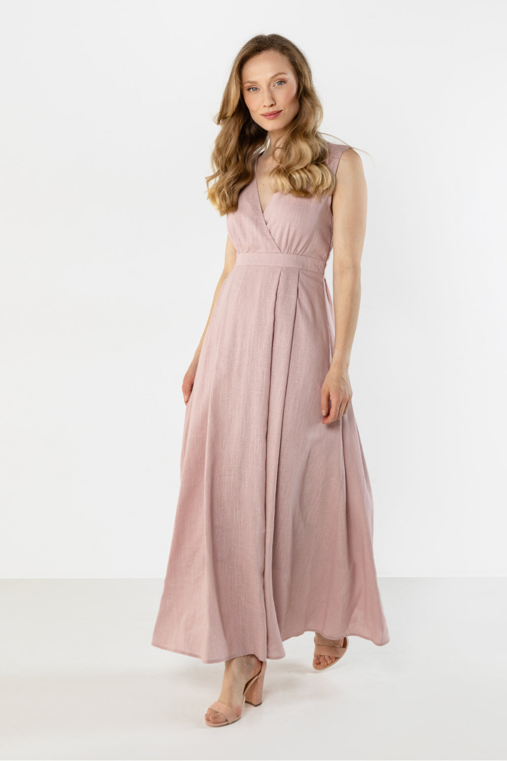 Awama Pink Maxi Linen Dress