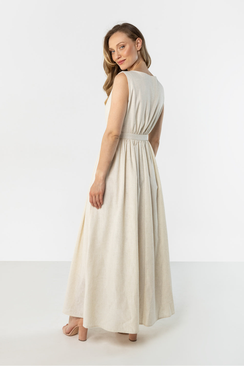 Awama Beige Maxi Linen Dress - view 3