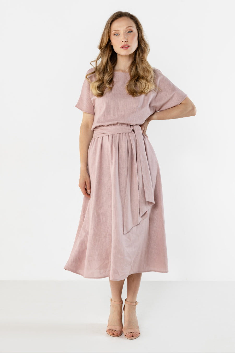 Awama Pink Midi Linen Dress