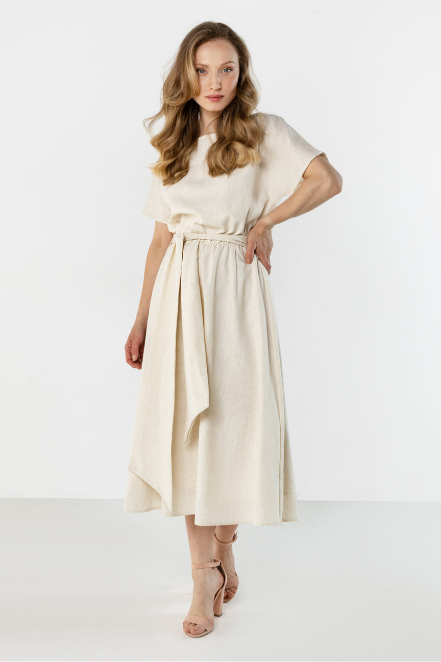 Awama Beige Midi Linen Dress