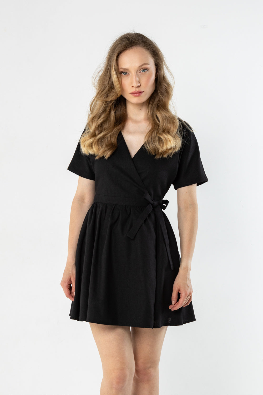 Awama Black Mini Linen Dress