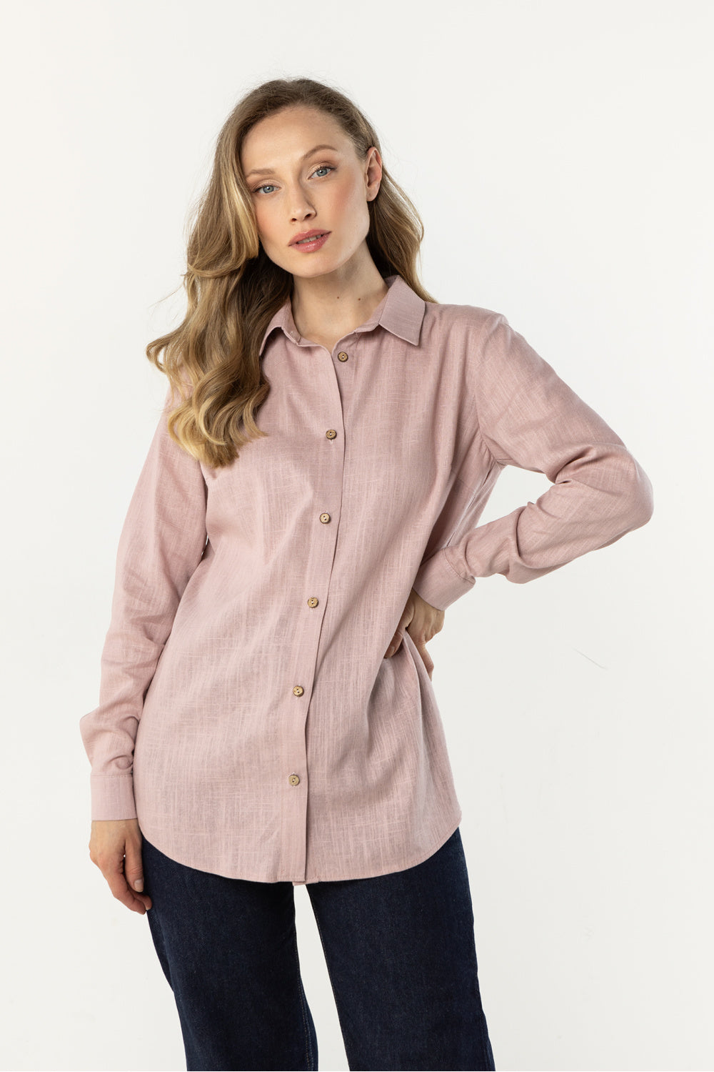Awama Pink Linen Long Sleeve Top
