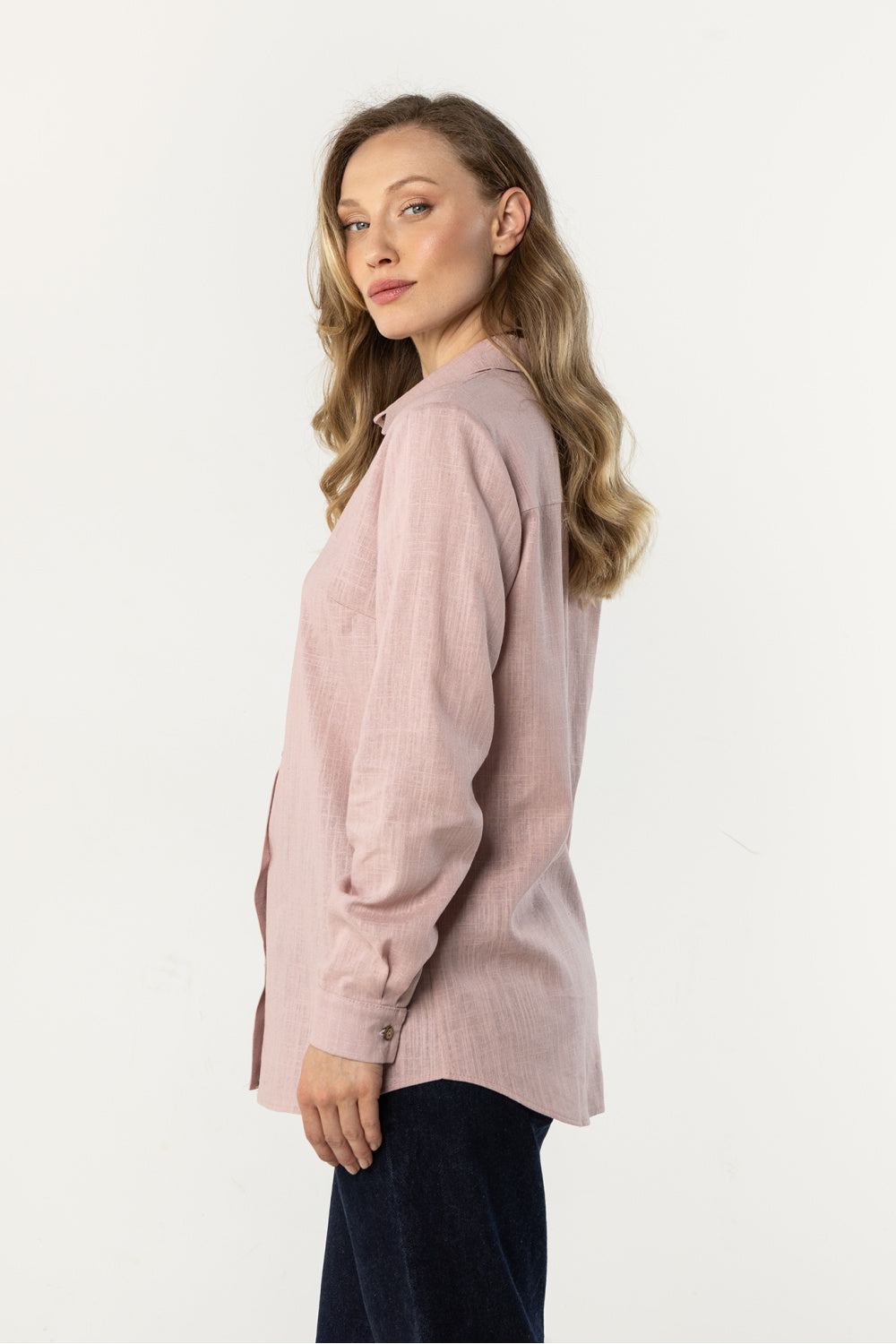 Awama Pink Linen Long Sleeve Top - view 2