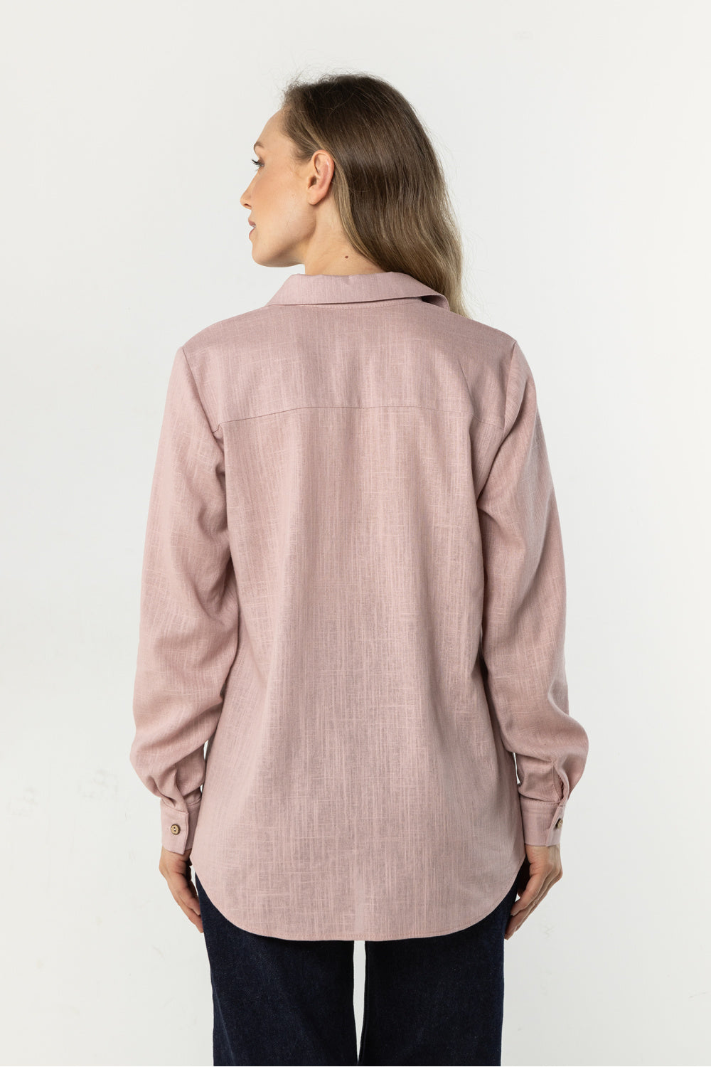 Awama Pink Linen Long Sleeve Top - view 3