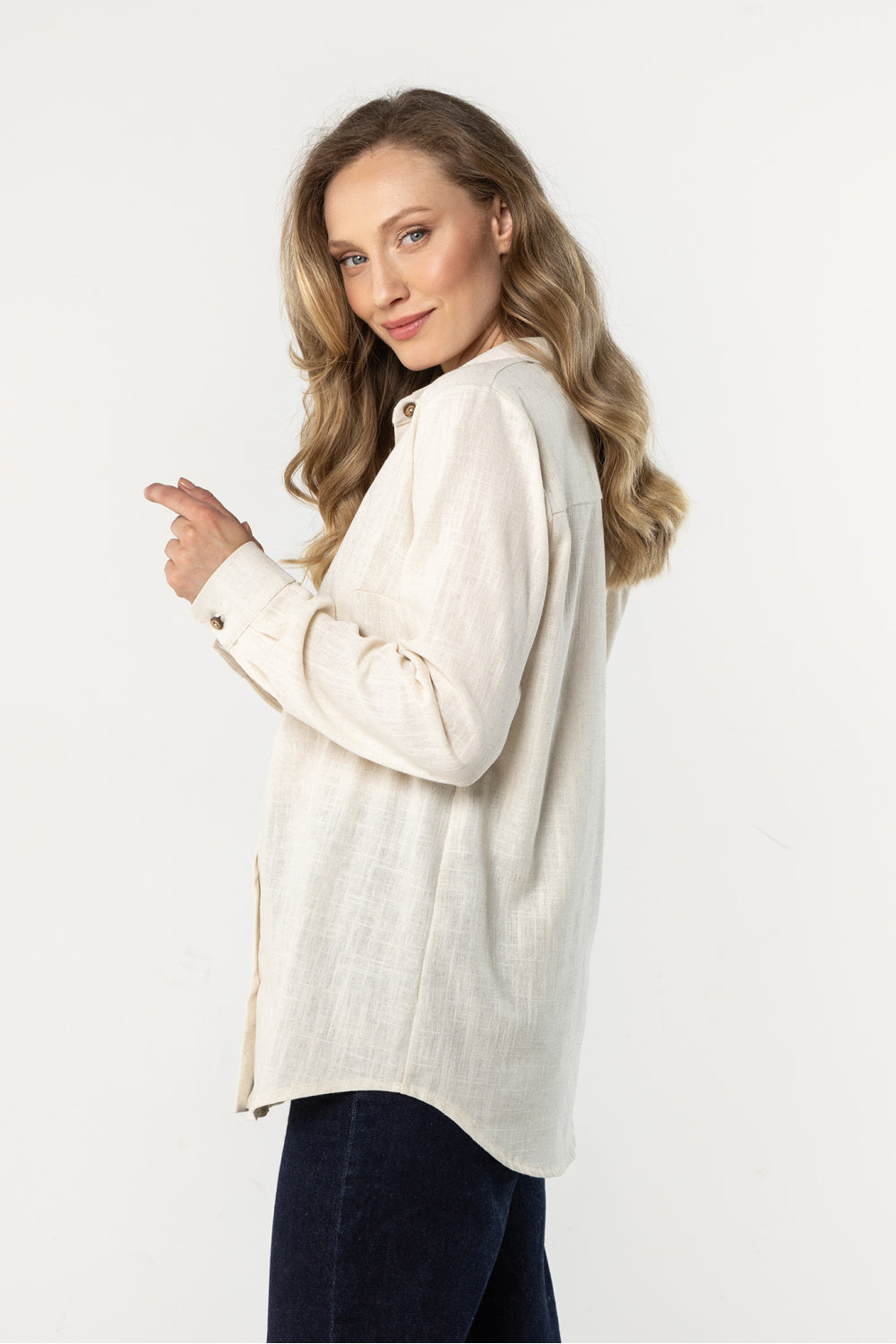Awama Beige Linen Long Sleeve Top - view 2