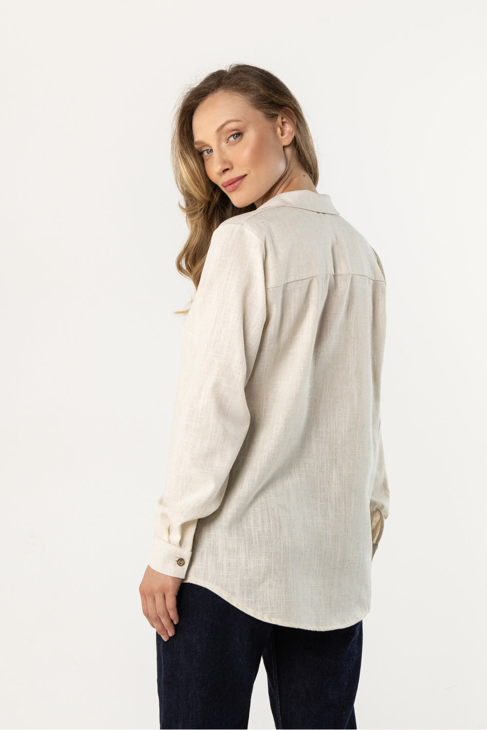 Awama Beige Linen Long Sleeve Top - view 3
