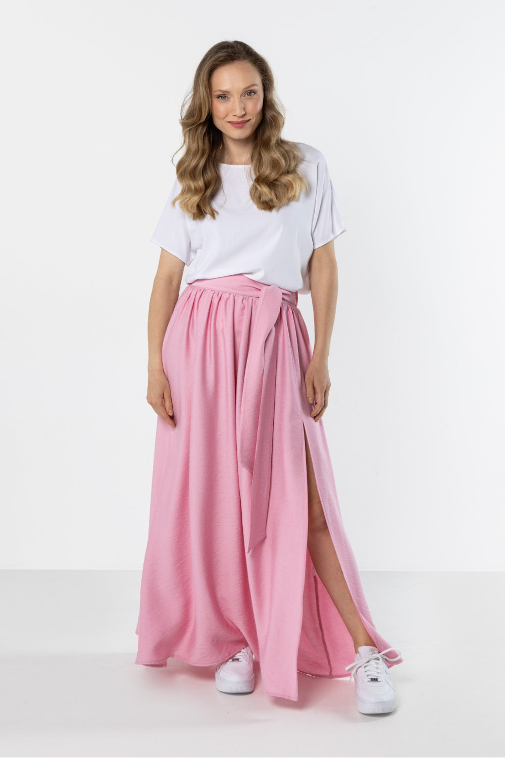 Awama Pink High Waisted Maxi Skirt