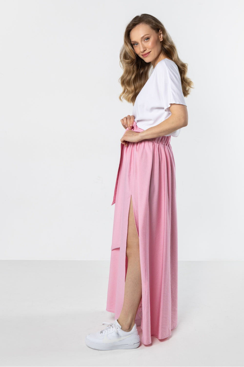 Awama Pink High Waisted Maxi Skirt - view 2