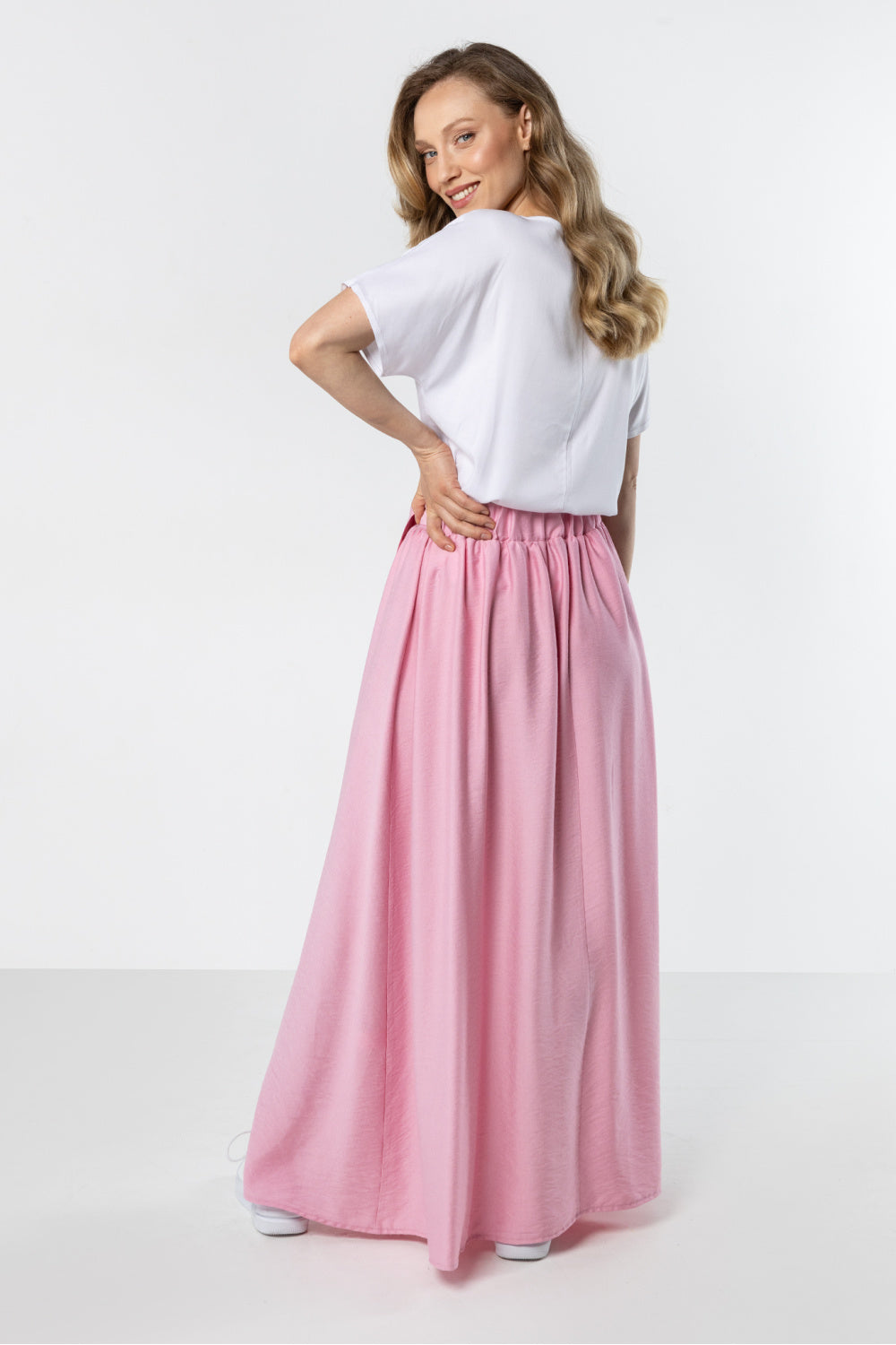 Awama Pink High Waisted Maxi Skirt - view 3