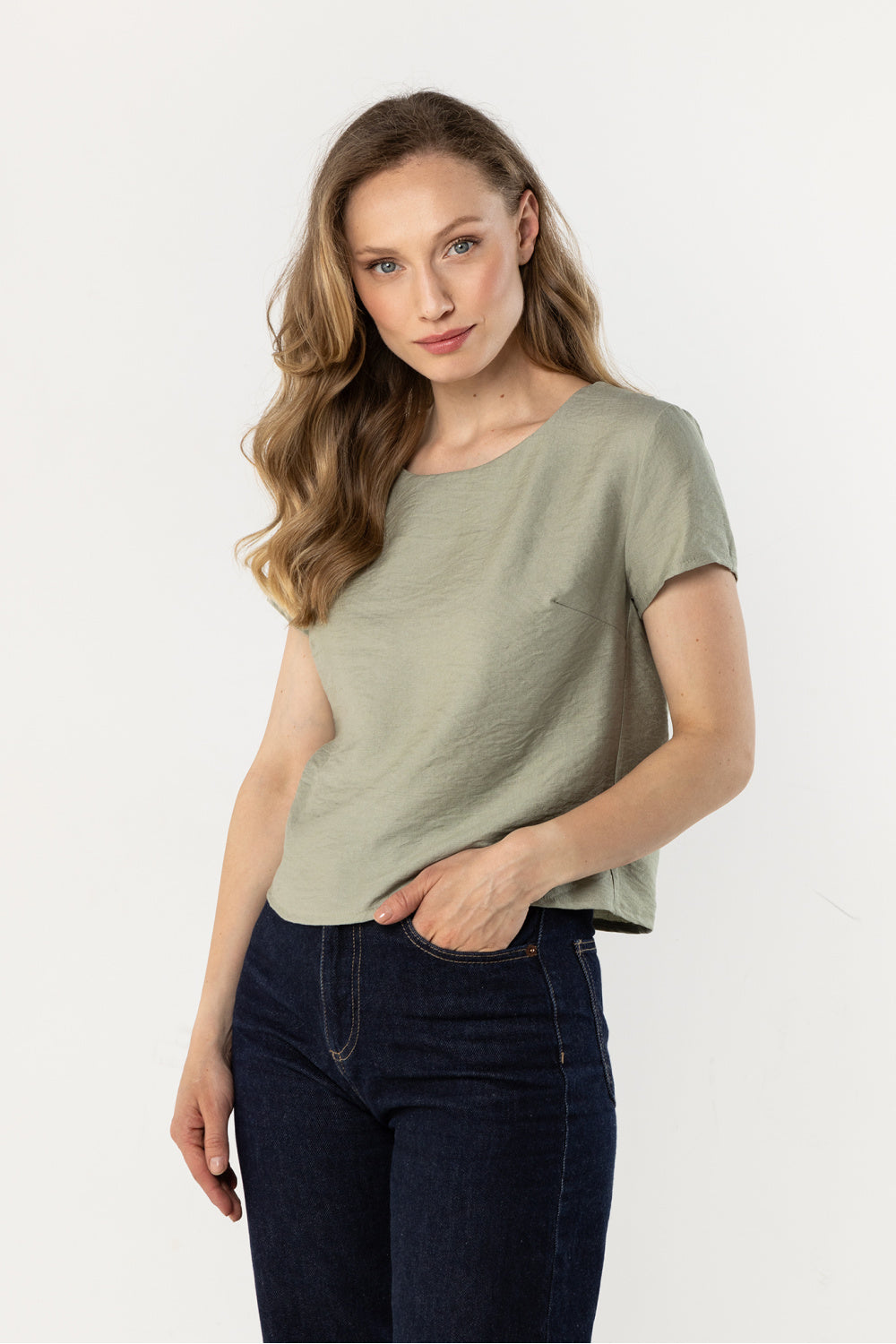 Awama Sage Satin Short Sleeve Blouse - view 2