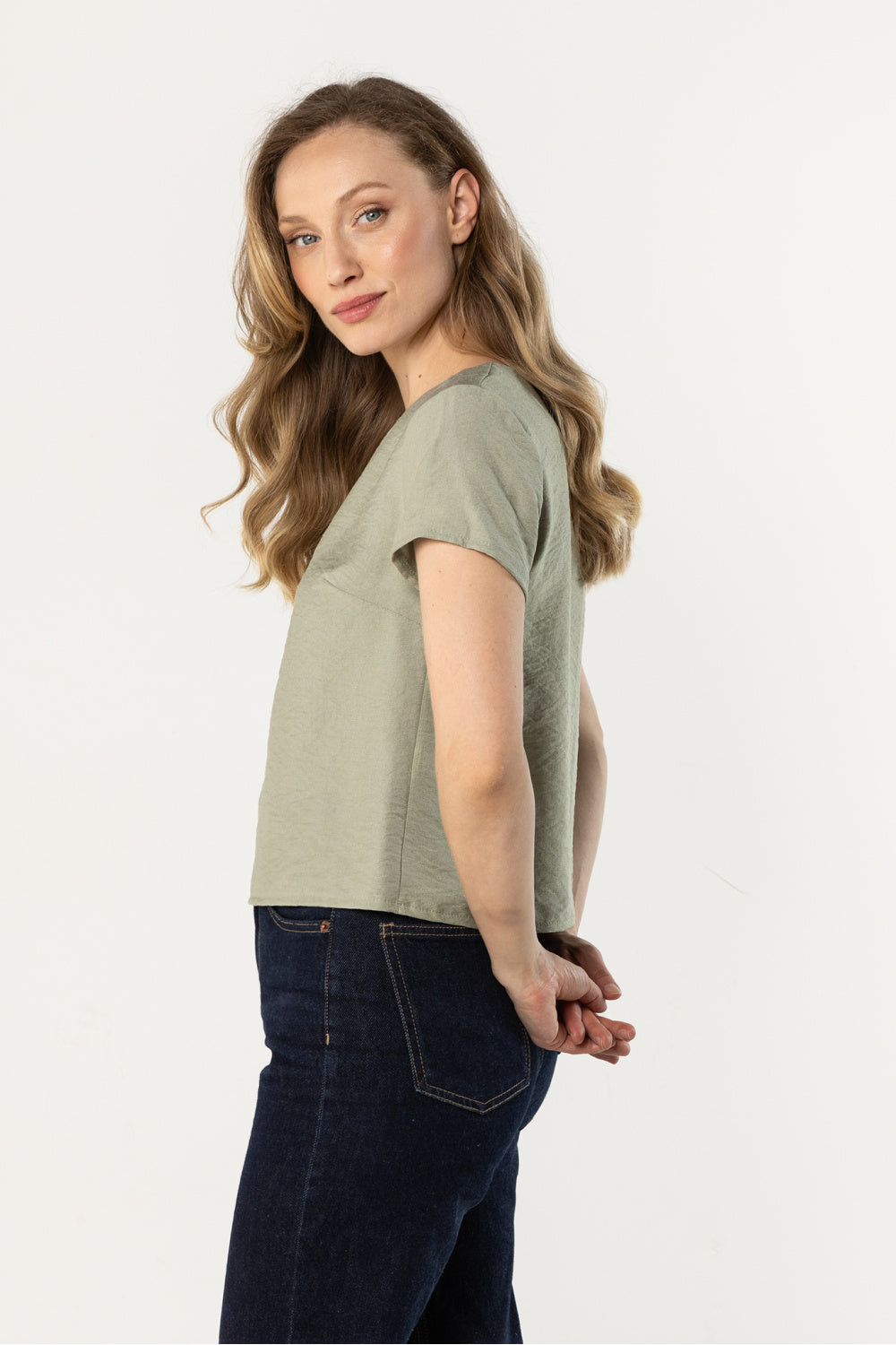Awama Sage Satin Short Sleeve Blouse - view 3