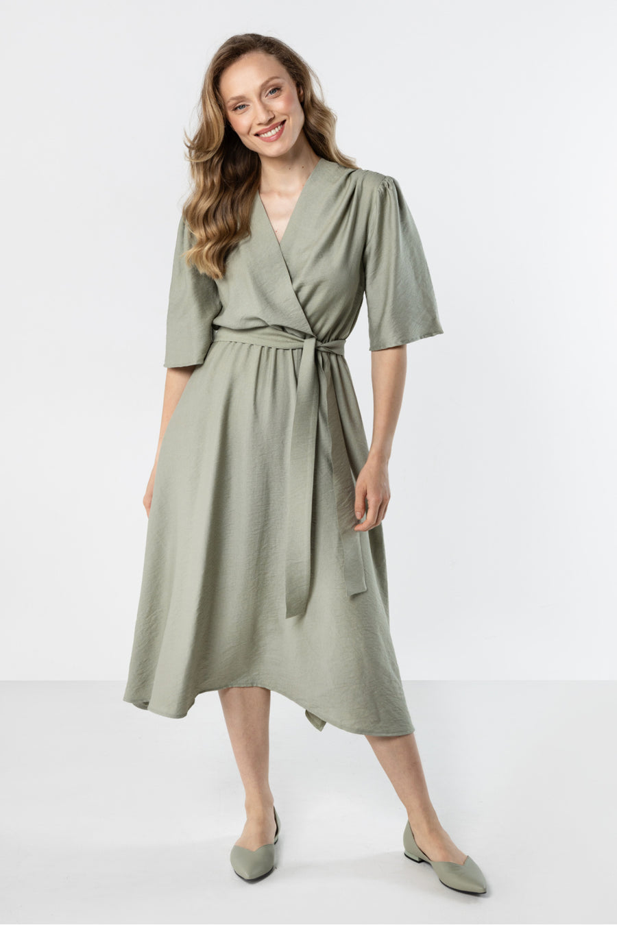 Awama Sage Midi Wrap Dress