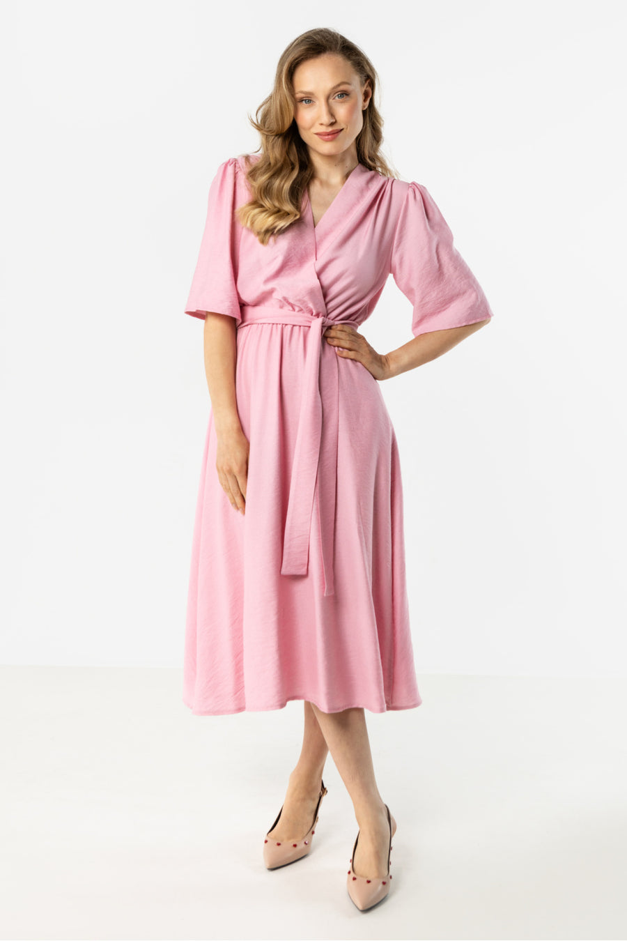 Awama Pink Midi Wrap Dress