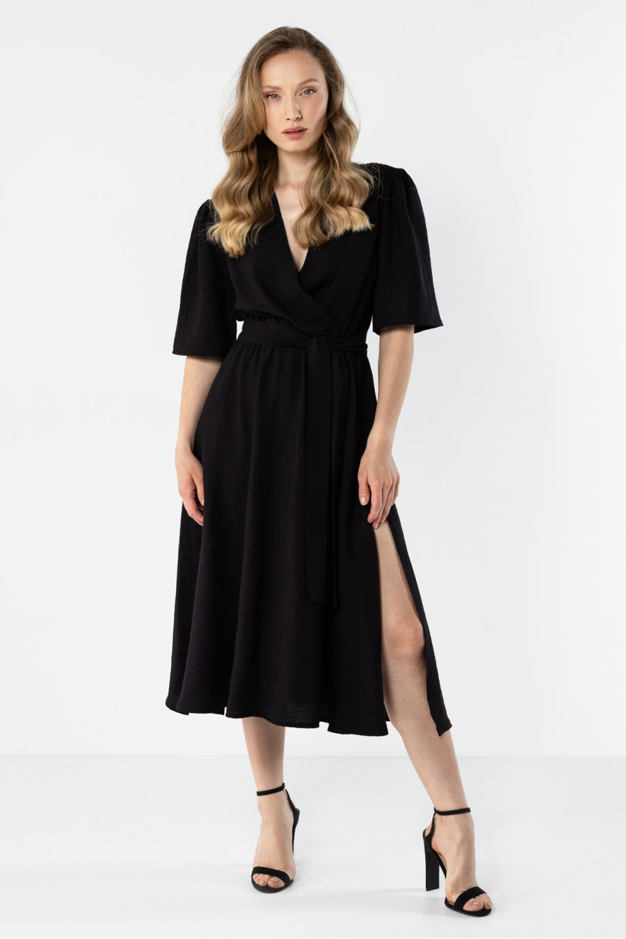 Awama Black Midi Wrap Dress