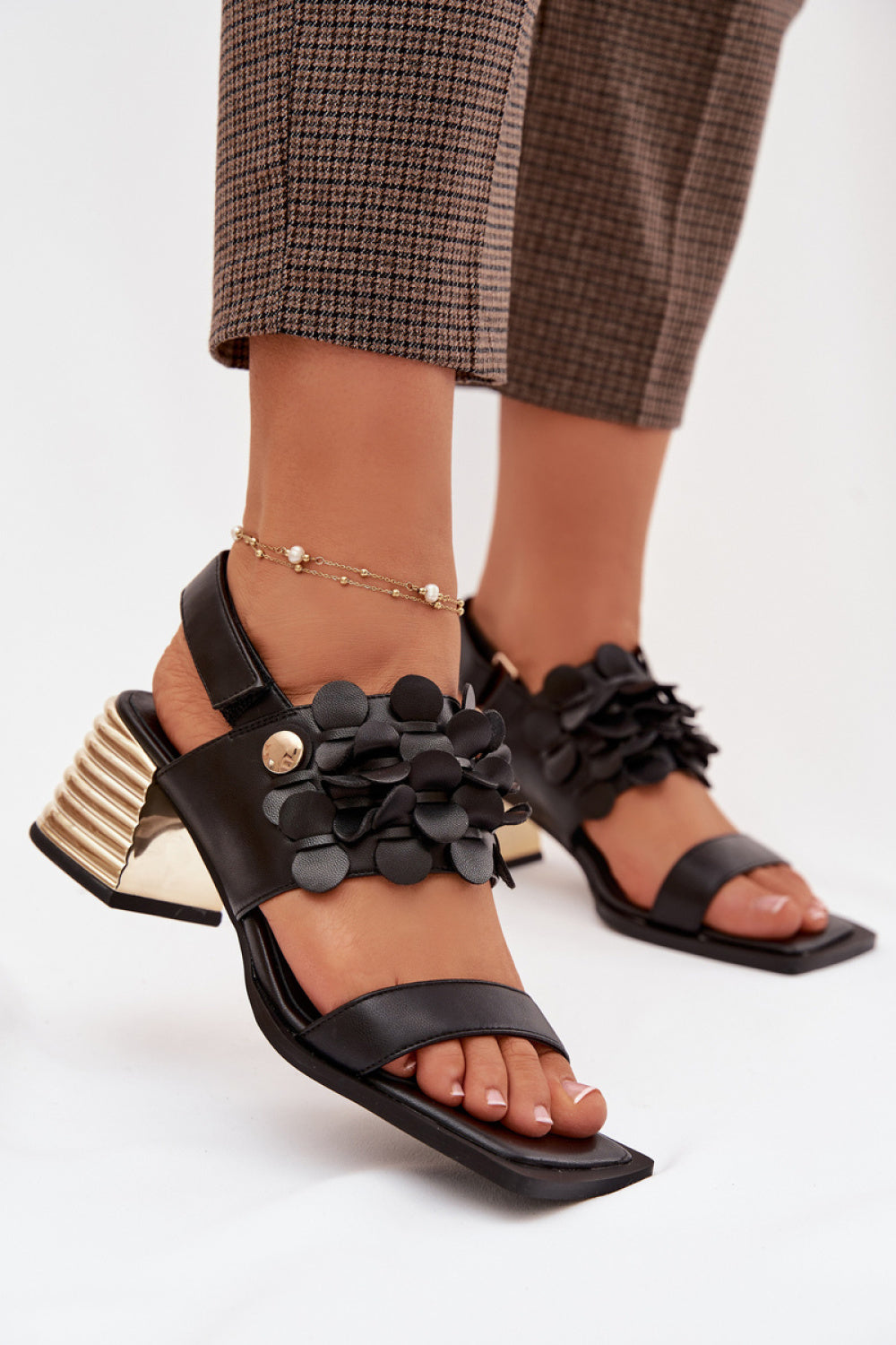 Step In Style Black Leather Heeled Sandals